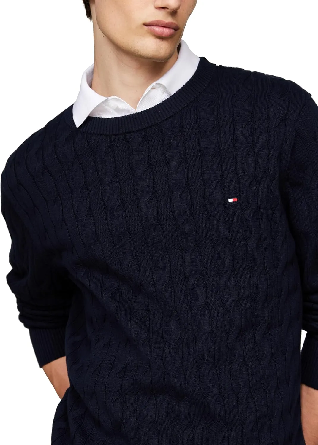 Tommy Hilfiger Men's Cable Knit Crewneck Sweater Lightweight Pullover
