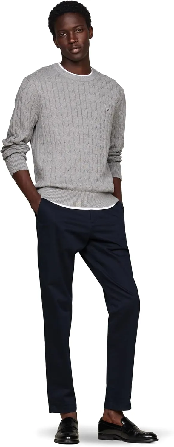 Tommy Hilfiger Men's Cable Knit Crewneck Sweater Lightweight Pullover