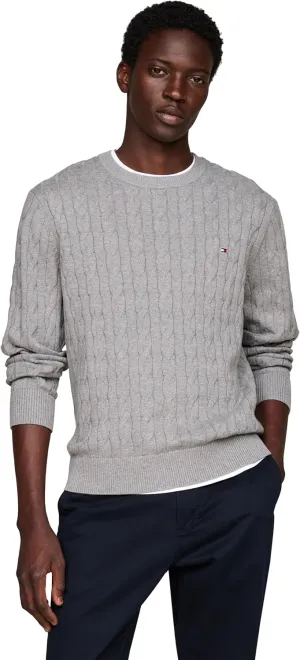 Tommy Hilfiger Men's Cable Knit Crewneck Sweater Lightweight Pullover