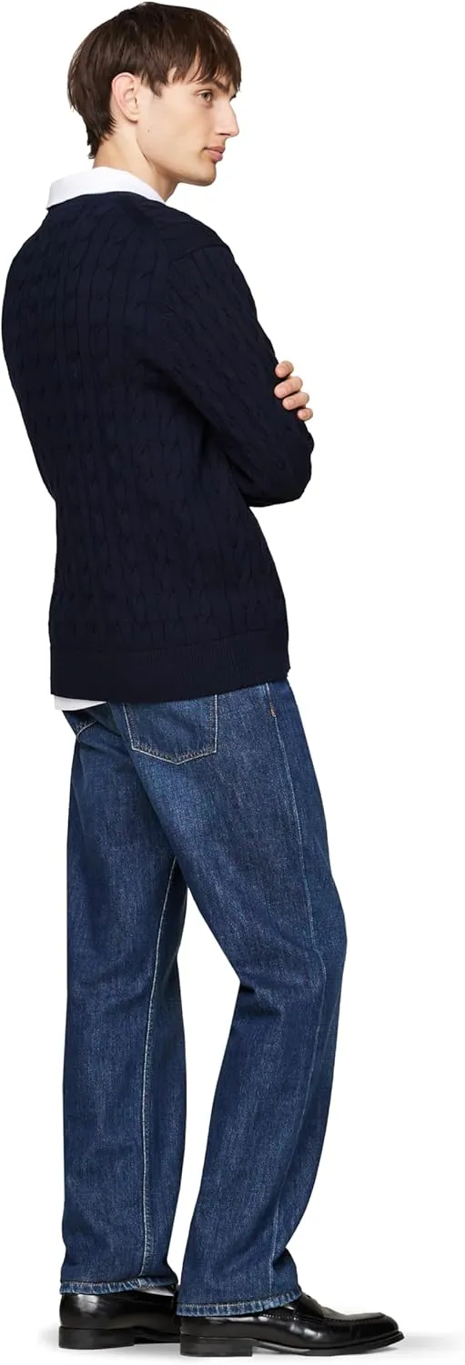 Tommy Hilfiger Men's Cable Knit Crewneck Sweater Lightweight Pullover