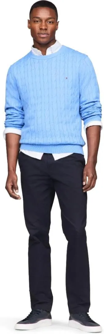 Tommy Hilfiger Men's Cable Knit Crewneck Sweater Lightweight Pullover