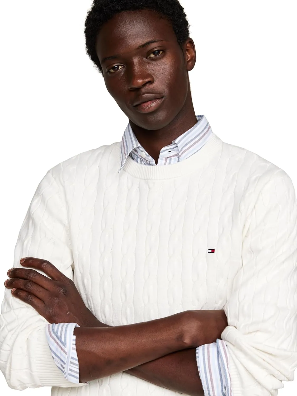 Tommy Hilfiger Men's Cable Knit Crewneck Sweater Lightweight Pullover