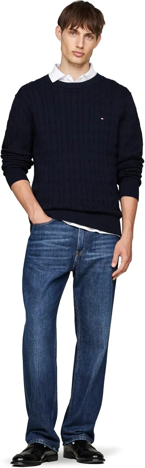 Tommy Hilfiger Men's Cable Knit Crewneck Sweater Lightweight Pullover