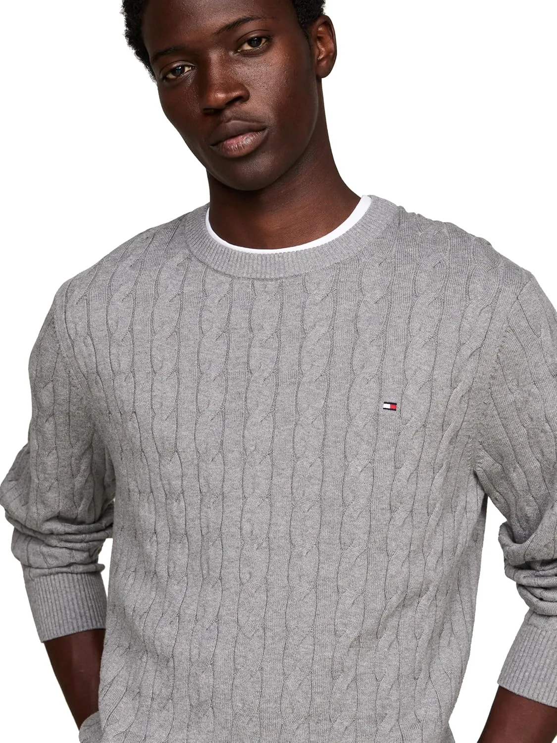 Tommy Hilfiger Men's Cable Knit Crewneck Sweater Lightweight Pullover
