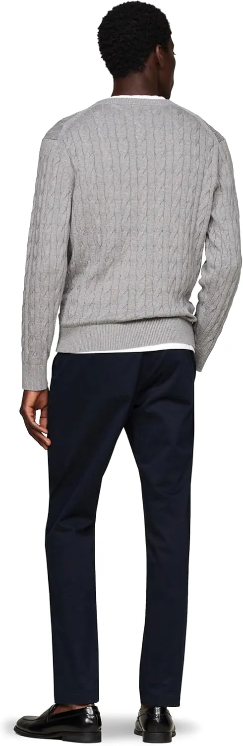 Tommy Hilfiger Men's Cable Knit Crewneck Sweater Lightweight Pullover