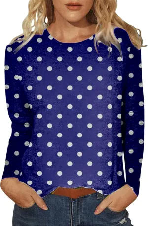 Trendy Tops for Women Fall 2024 Long Sleeve Crew-Neck T Shirts Flower Printing Loose Casual Blouses Loose Sweatshirt