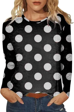 Trendy Tops for Women Fall 2024 Long Sleeve Crew-Neck T Shirts Flower Printing Loose Casual Blouses Loose Sweatshirt