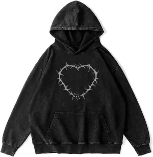 Unisex Y2K Graphic Hoodies Mens Oversized Vintage Hoodies Acid Washed Sweatshirt Casual Streetwear