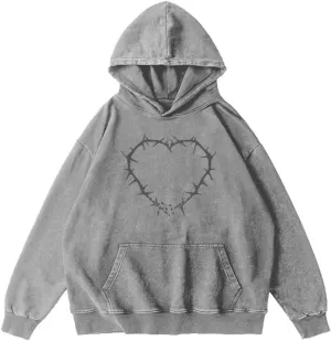 Unisex Y2K Graphic Hoodies Mens Oversized Vintage Hoodies Acid Washed Sweatshirt Casual Streetwear