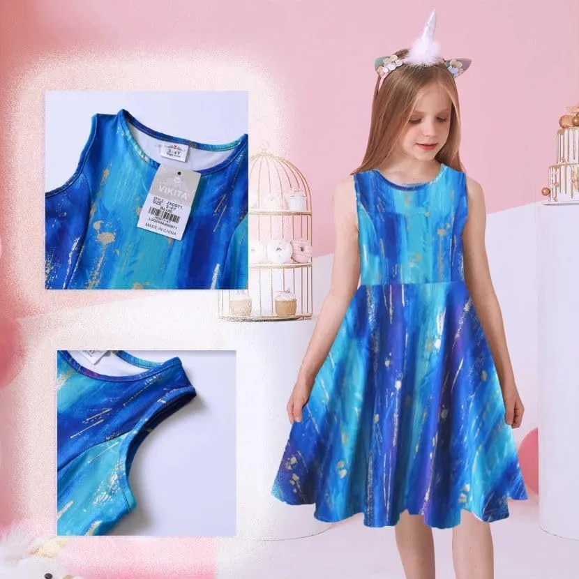 VIKITA Girls Dresses Sleeveless Summer Girls Clothes Sundress for Kids 2-12 Years