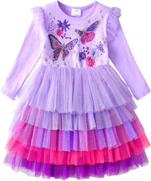 VIKITA Girls Dresses Winter Long Sleeve Birthday Party Tutu Dresses for Girls 3-12 Years