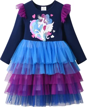 VIKITA Girls Dresses Winter Long Sleeve Birthday Party Tutu Dresses for Girls 3-12 Years