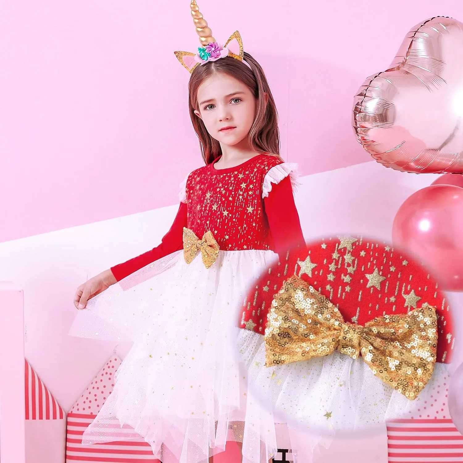 VIKITA Girls Dresses Winter Long Sleeve Party Gifts for Girls 3-7 Years
