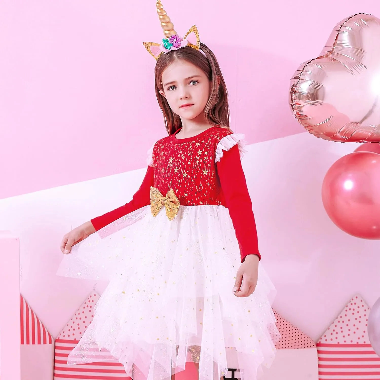 VIKITA Girls Dresses Winter Long Sleeve Party Gifts for Girls 3-7 Years