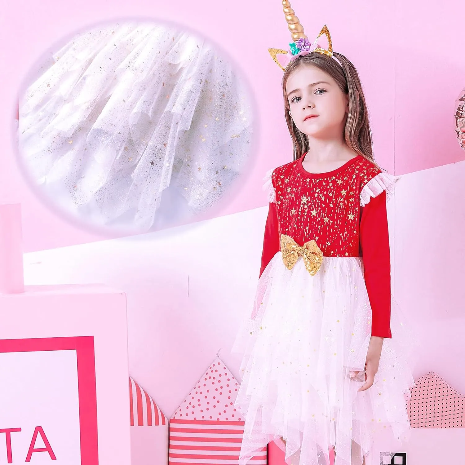 VIKITA Girls Dresses Winter Long Sleeve Party Gifts for Girls 3-7 Years