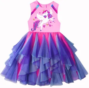 VIKITA Toddler Girls Dresses Summer Sleeveless Polyester Tutu Dresses for Girls 3-12 Years