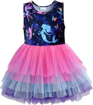 VIKITA Toddler Girls Dresses Summer Sleeveless Polyester Tutu Dresses for Girls 3-12 Years