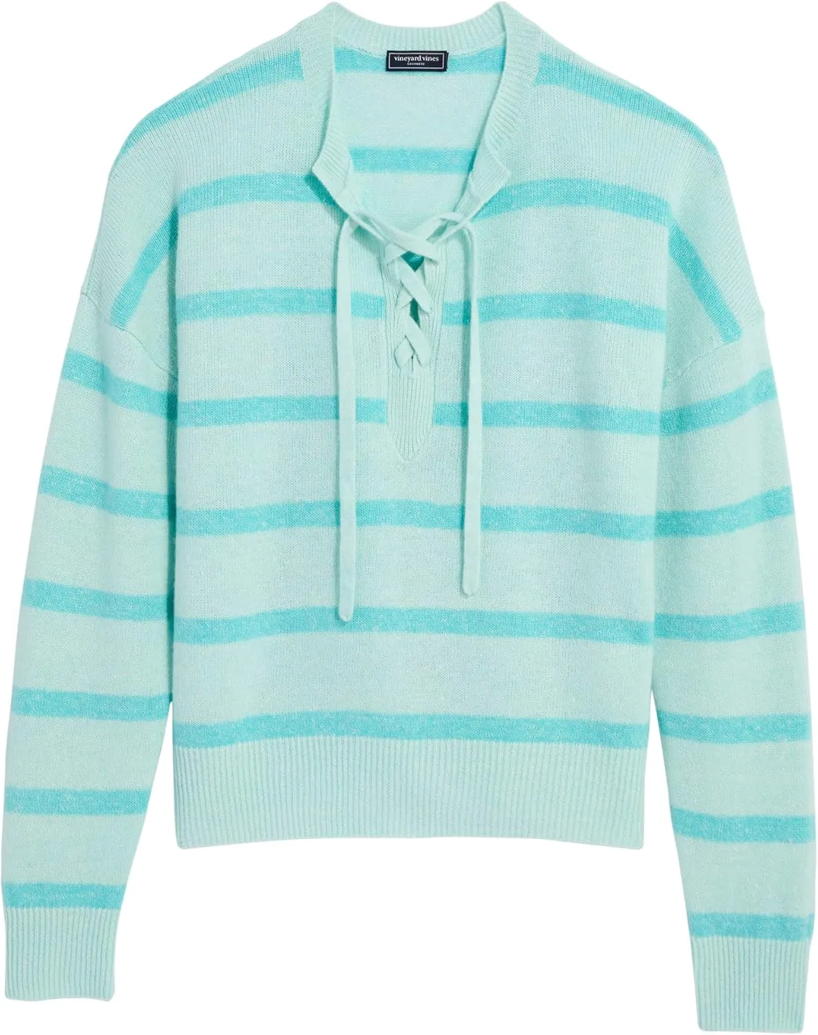 vineyard vines Women's Linen Cashmere Lace-up Crewneck Sweater
