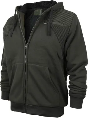 vkwear Men's Quilted Moto Sherpa Fleece Lined Zip Up Hoodie Jacket