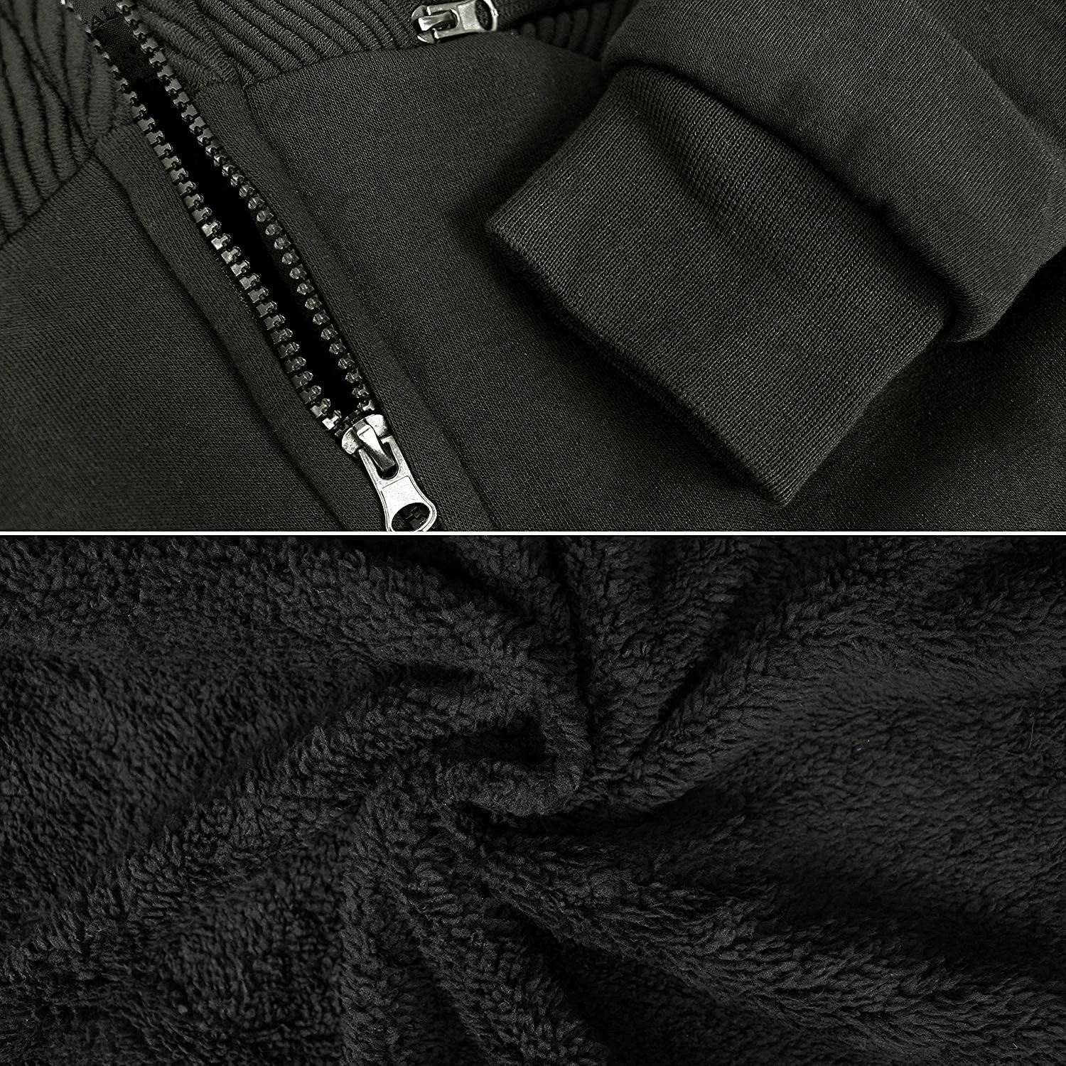 vkwear Men's Quilted Moto Sherpa Fleece Lined Zip Up Hoodie Jacket
