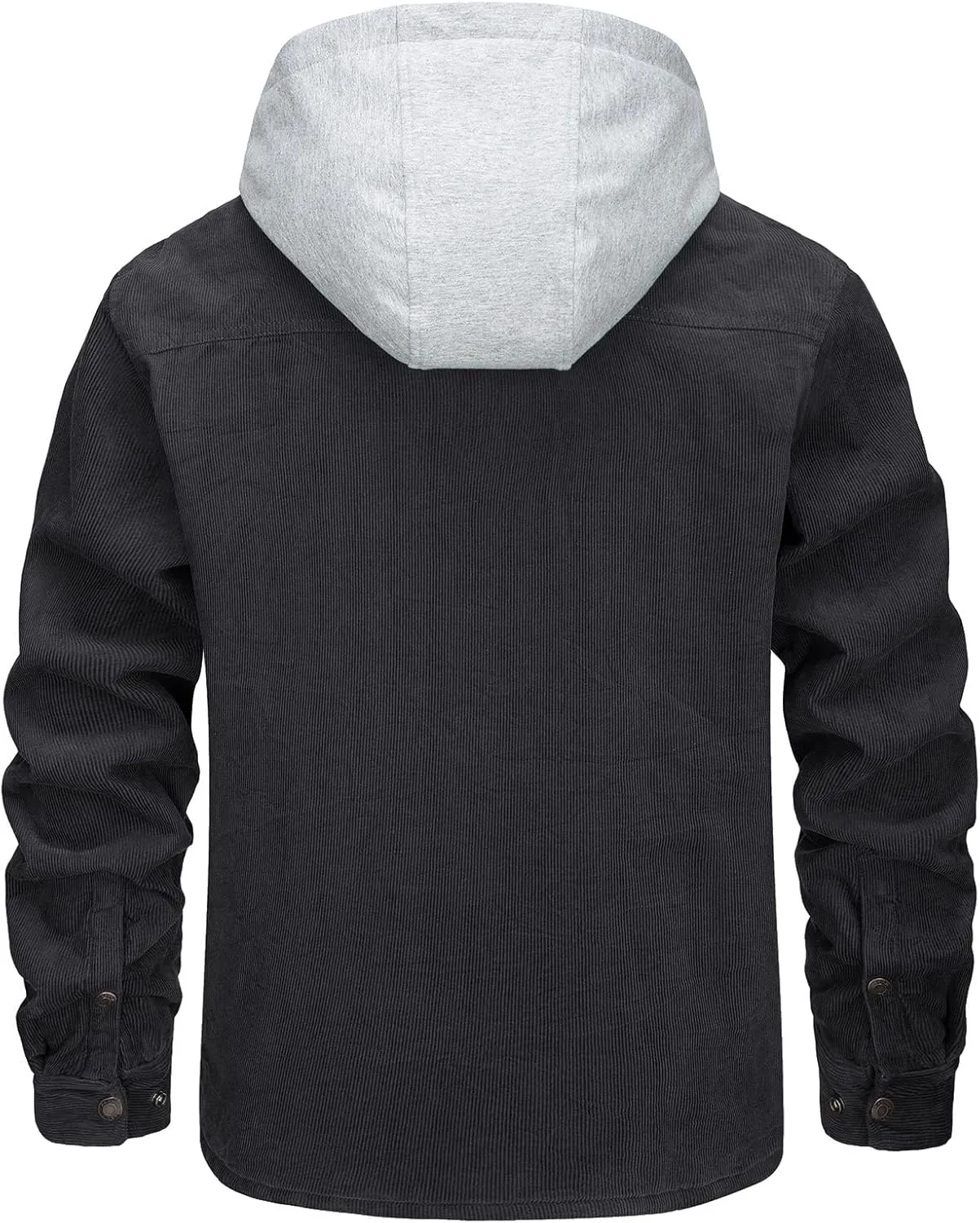 WENKOMG1 Mens Corduroy Coat Winter Fall Quilted Lined Shirt Jacket Long Sleeve Snap Button Down Hooded Outerwear Jacket