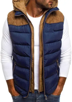 WENKOMG1 Mens Quilted Vest,Zip Up Hooded Waistcoat Warm Cozy Puffer Vest Solid Comfy Sleeveless Outerwear