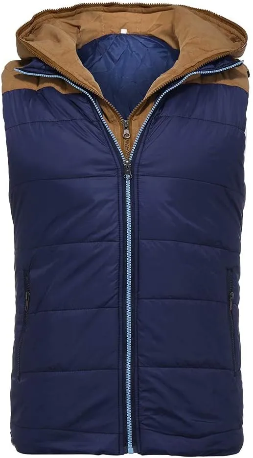WENKOMG1 Mens Quilted Vest,Zip Up Hooded Waistcoat Warm Cozy Puffer Vest Solid Comfy Sleeveless Outerwear