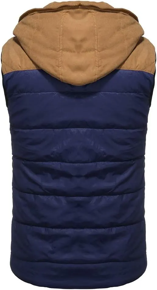 WENKOMG1 Mens Quilted Vest,Zip Up Hooded Waistcoat Warm Cozy Puffer Vest Solid Comfy Sleeveless Outerwear