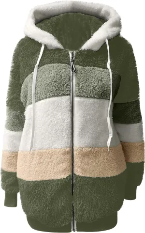 Winter Coats for Women,Long Sleeve Sherpa Jackets with Pockets,Thicken Fluffy Coat Outwear