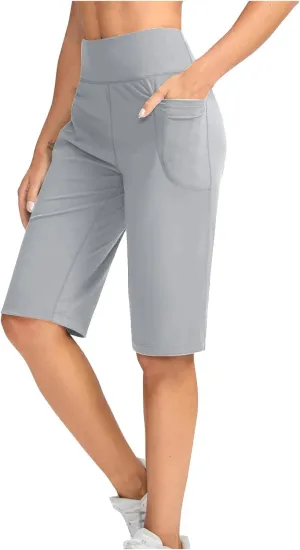 Women Elastic Waist Pocket Half Shorts Pants Casual Stretchy Stylish Yoga Trousers Breathable Shorts for Summer