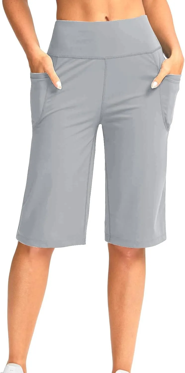 Women Elastic Waist Pocket Half Shorts Pants Casual Stretchy Stylish Yoga Trousers Breathable Shorts for Summer