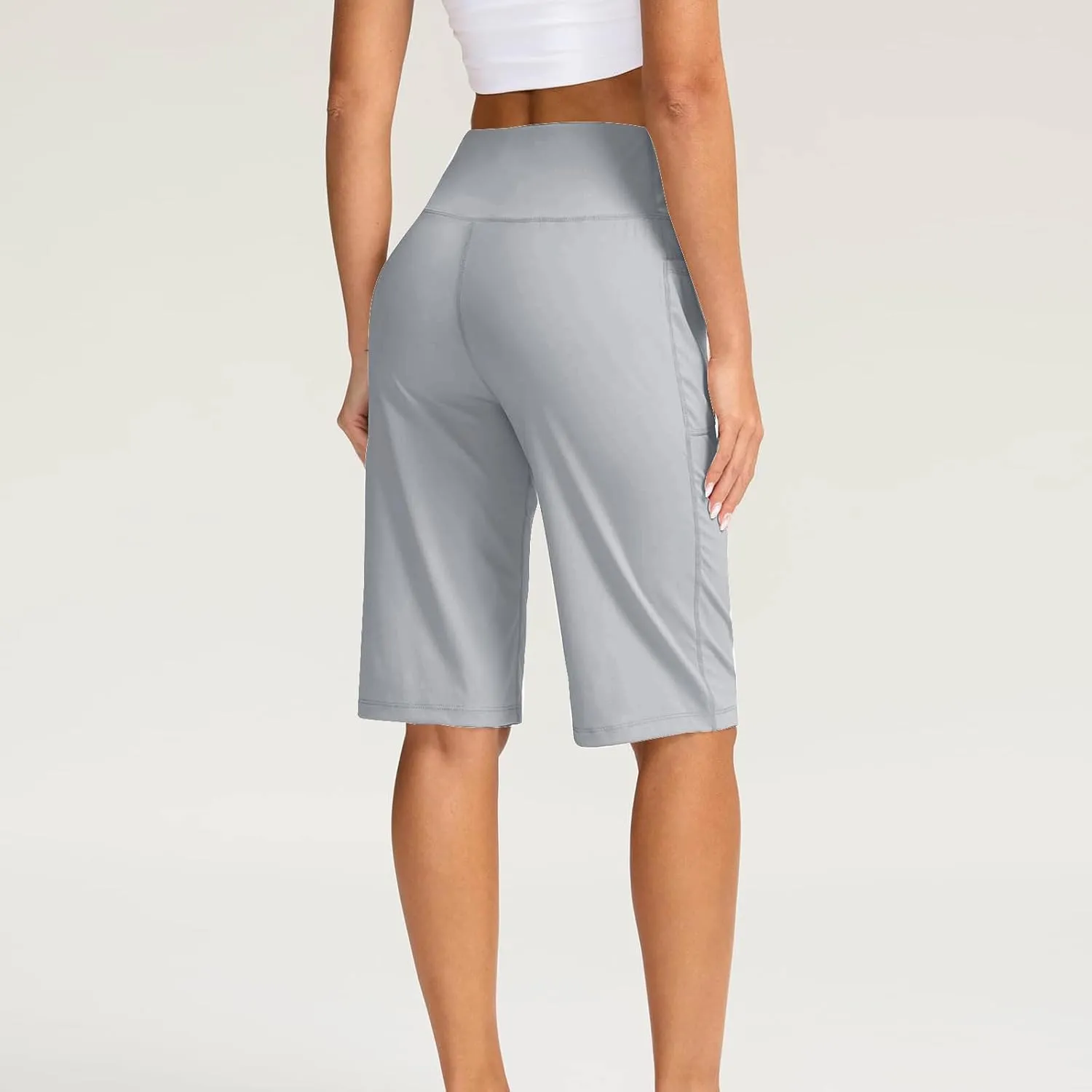 Women Elastic Waist Pocket Half Shorts Pants Casual Stretchy Stylish Yoga Trousers Breathable Shorts for Summer
