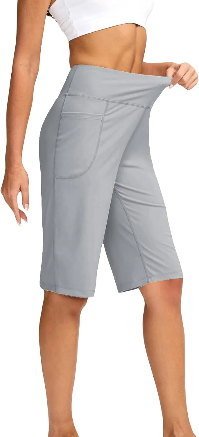 Women Elastic Waist Pocket Half Shorts Pants Casual Stretchy Stylish Yoga Trousers Breathable Shorts for Summer