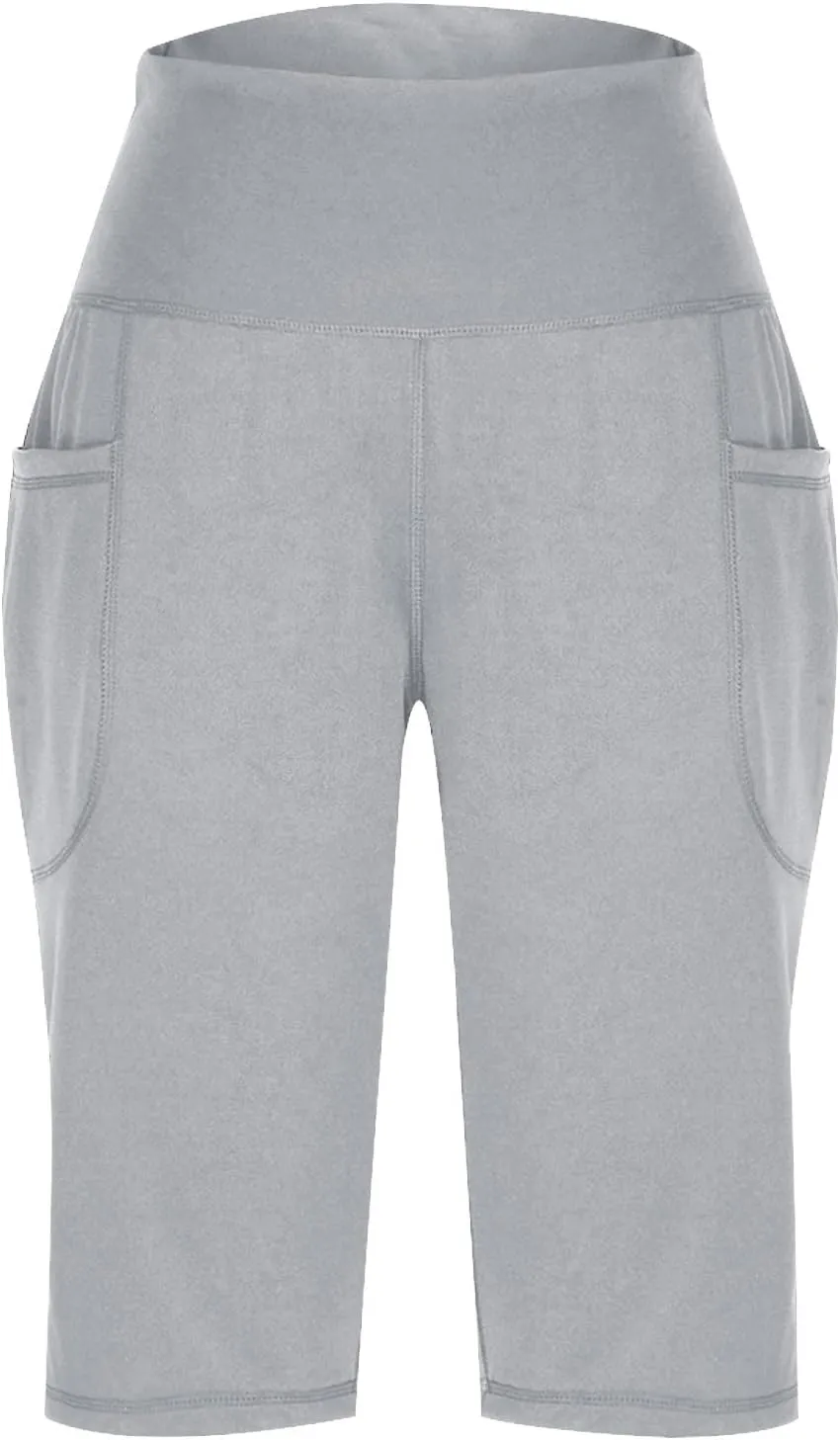 Women Elastic Waist Pocket Half Shorts Pants Casual Stretchy Stylish Yoga Trousers Breathable Shorts for Summer