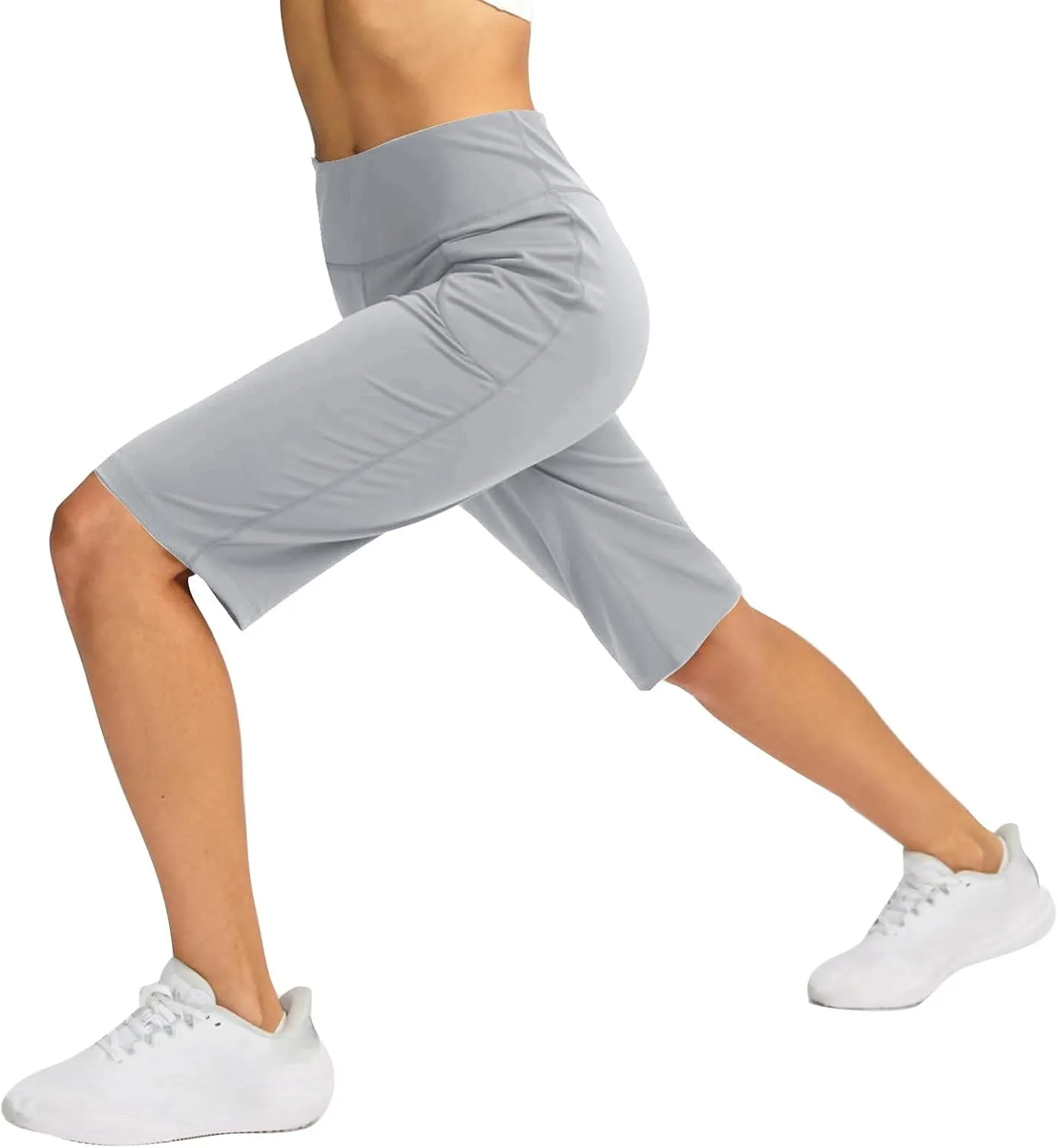 Women Elastic Waist Pocket Half Shorts Pants Casual Stretchy Stylish Yoga Trousers Breathable Shorts for Summer