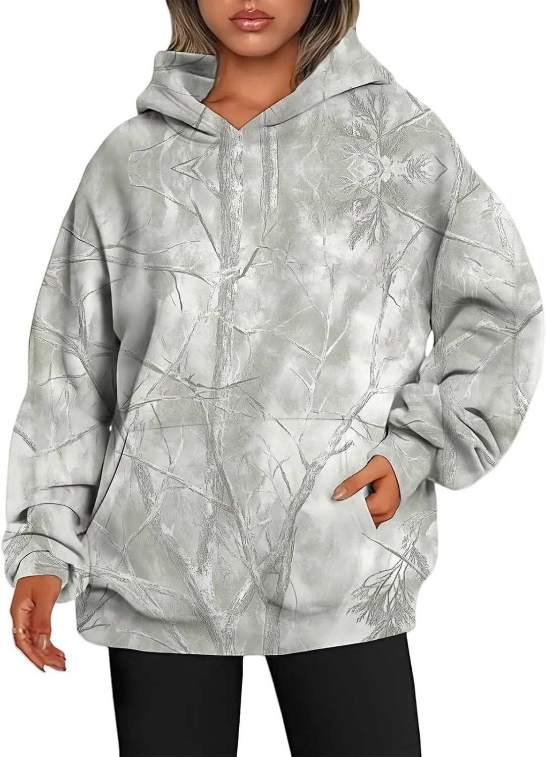 Womens Camo Hoodie Maple Leaf Printed Sweatshirt Oversized Hooded Sweatshirt Fleece Pullover Sweatshirt Trendy Outfits