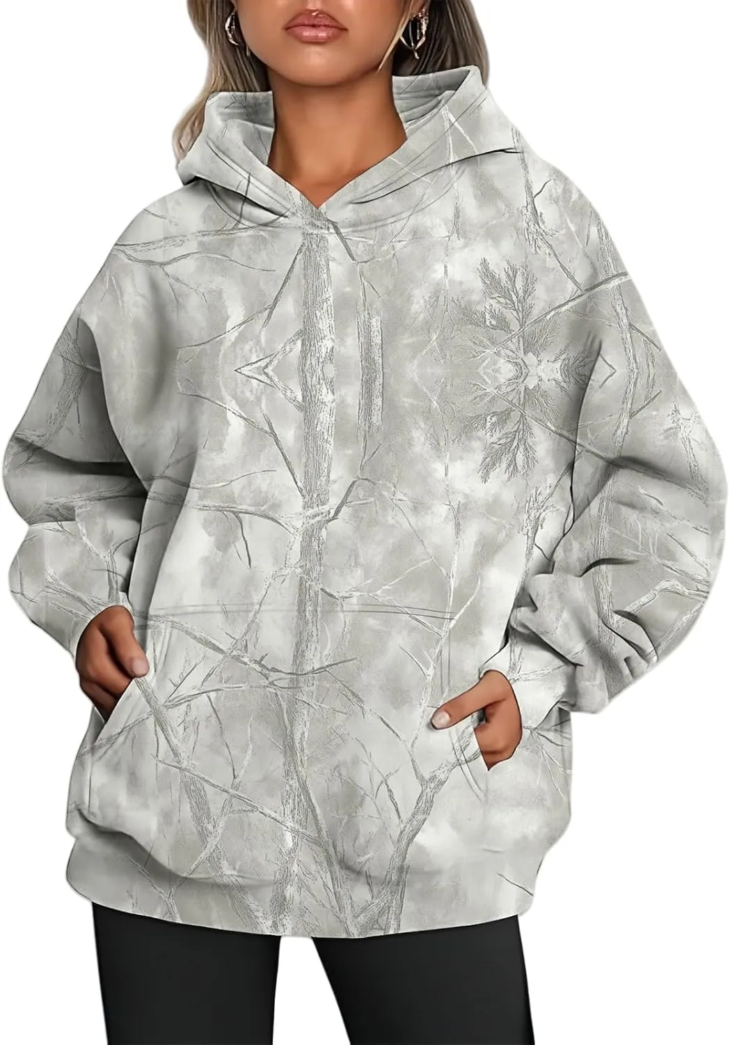 Womens Camo Hoodie Maple Leaf Printed Sweatshirt Oversized Hooded Sweatshirt Fleece Pullover Sweatshirt Trendy Outfits