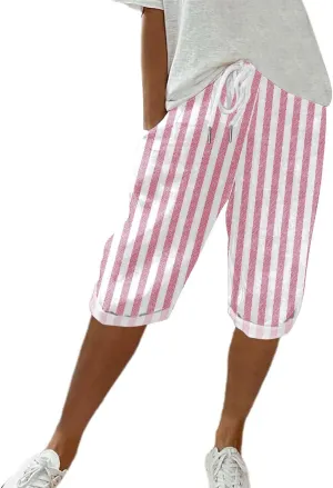 Womens Capris for Summer Pants Ladies Loose Drawstring Casual Solid Color Shorts High Waisted Drawstring Lounge Pants