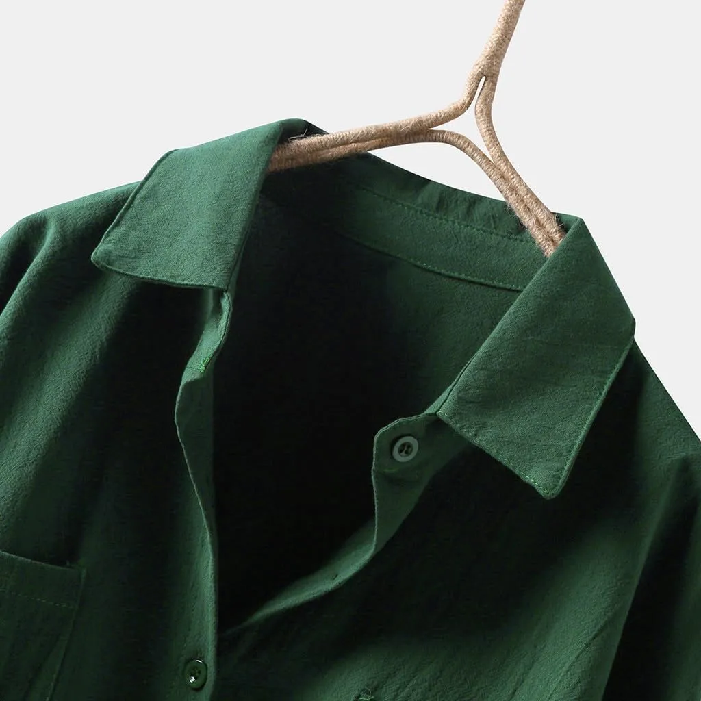 Womens Collared Button Down Shirt Plain Long Sleeve Linen Summer Casual Beach Blouse Top Loose Tee Shirts