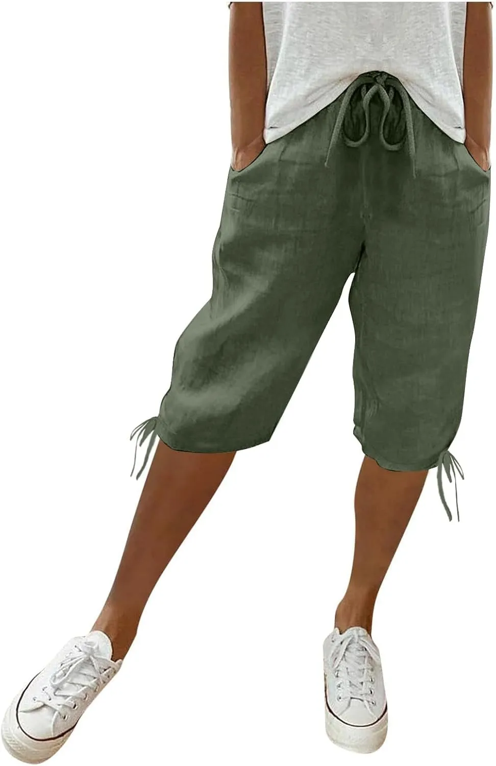 Women's Cotton Linen Summer Palazzo Pants Loose Cotton and Linen Pants Summer Drawstring Waist Wide Leg Pants