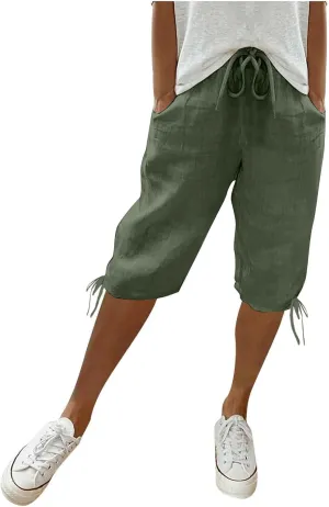 Women's Cotton Linen Summer Palazzo Pants Loose Cotton and Linen Pants Summer Drawstring Waist Wide Leg Pants