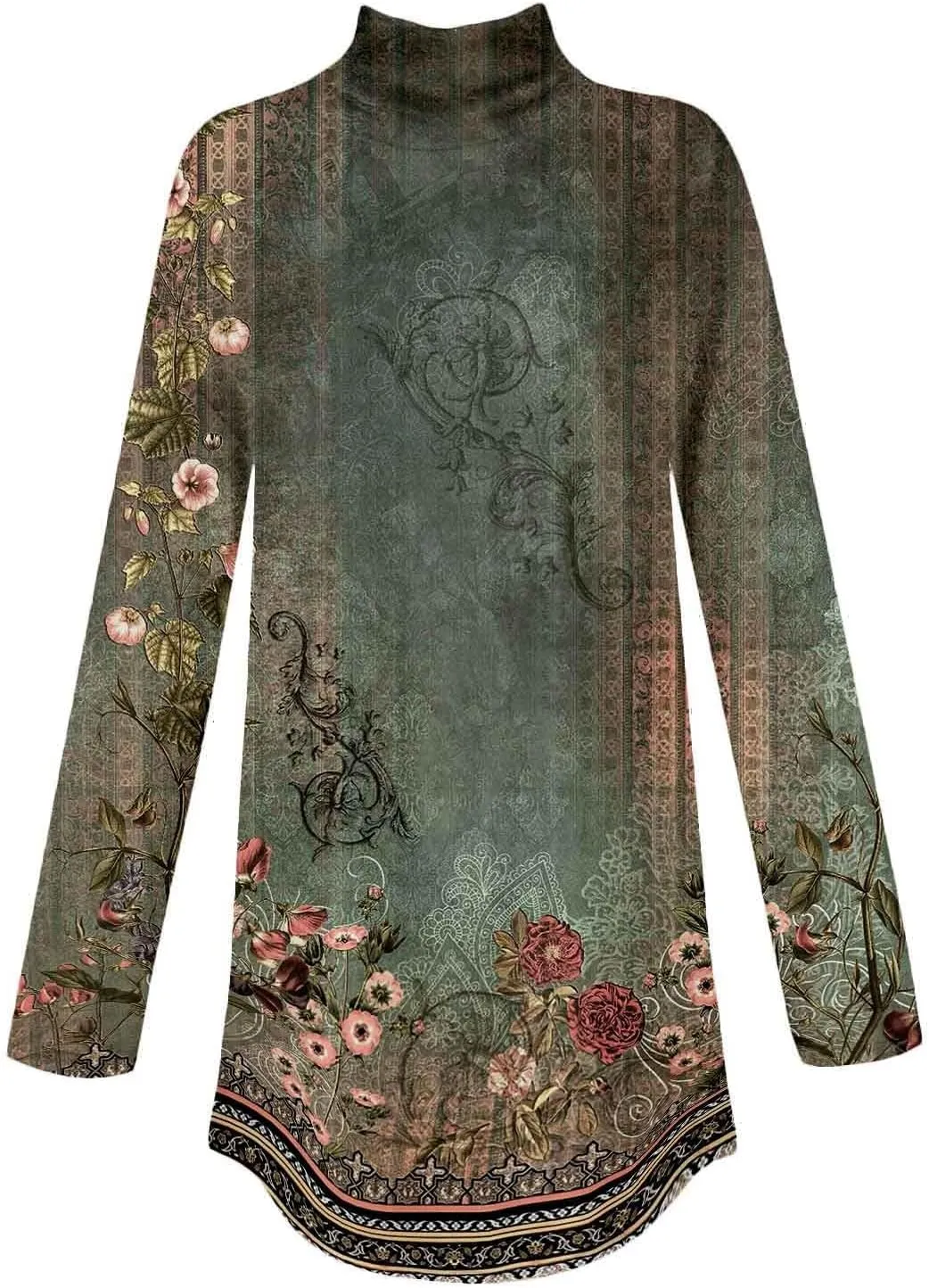 Womens Fall Tops Printing Long Sleeve Sweatshirts Turtleneck Vintage Pullover Tunic Y2k Shirt Fashion Casual Blouses