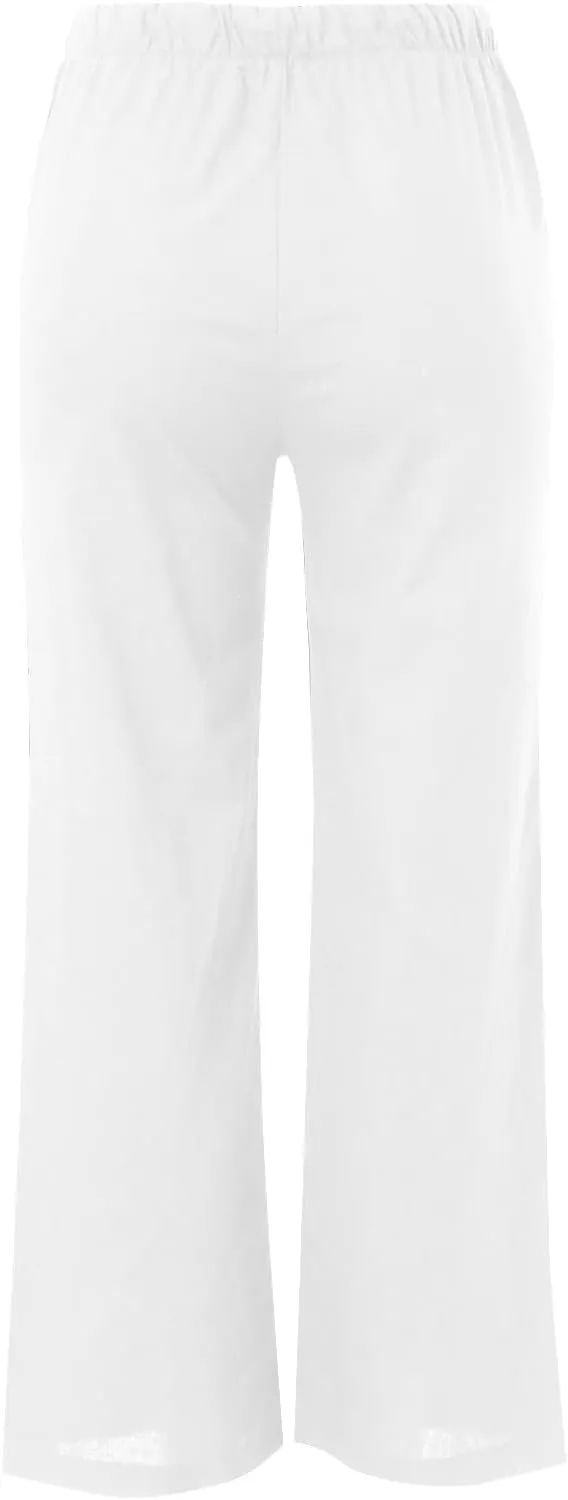 Womens Linen Palazzo Pants Flowy High Waisted Wide Leg Pants Casual Summer Loose Comfy Beach Pant Lightweight Trousers