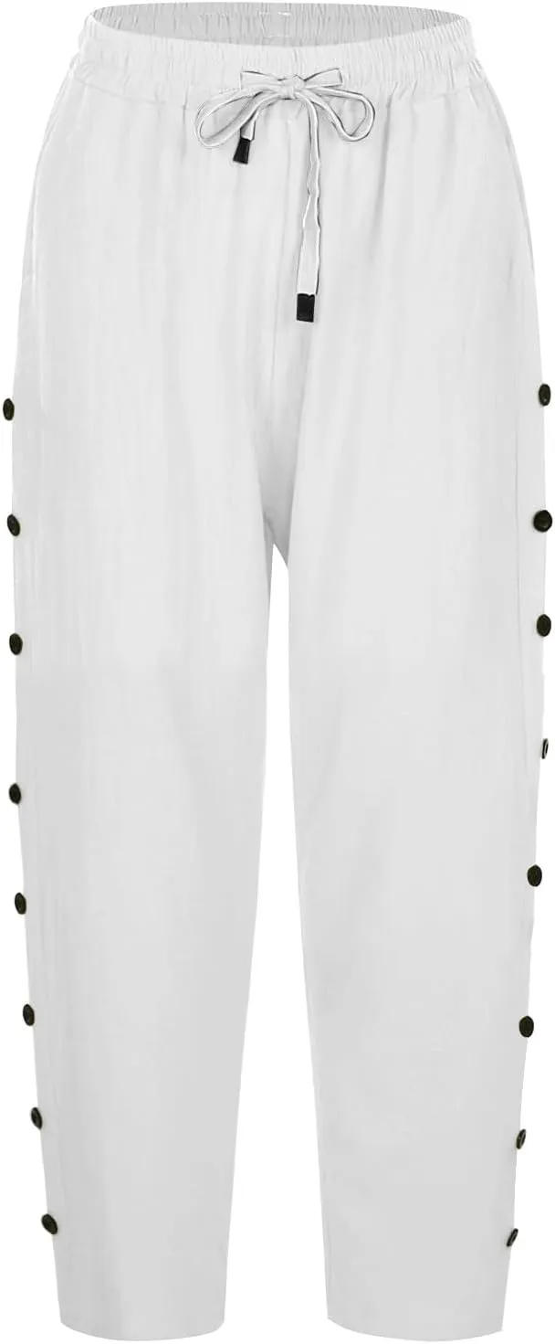 Women's Linen Pants Wide Leg Work Dress Pants Beach Casual Pants Linen Petite Summer Beachwear