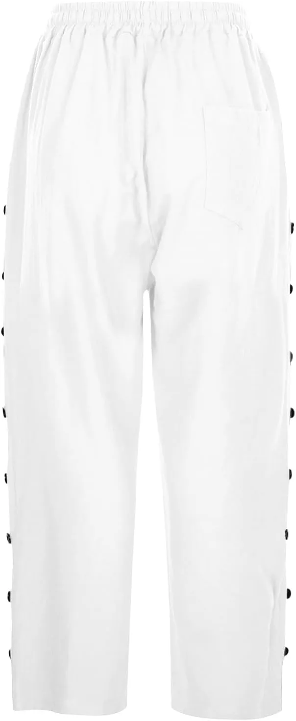 Women's Linen Pants Wide Leg Work Dress Pants Beach Casual Pants Linen Petite Summer Beachwear