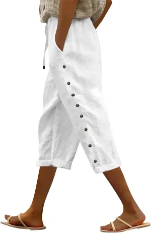 Women's Linen Pants Wide Leg Work Dress Pants Beach Casual Pants Linen Petite Summer Beachwear