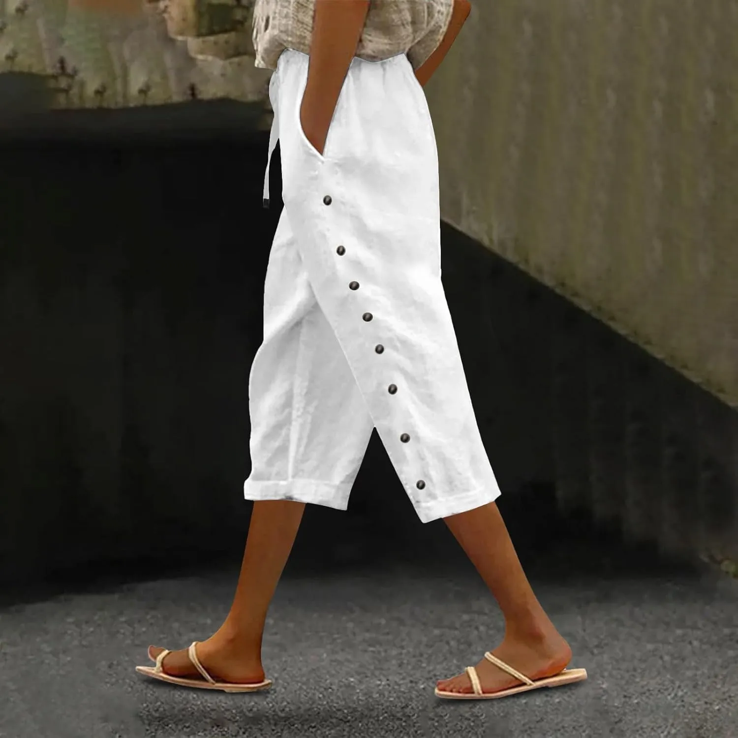 Women's Linen Pants Wide Leg Work Dress Pants Beach Casual Pants Linen Petite Summer Beachwear