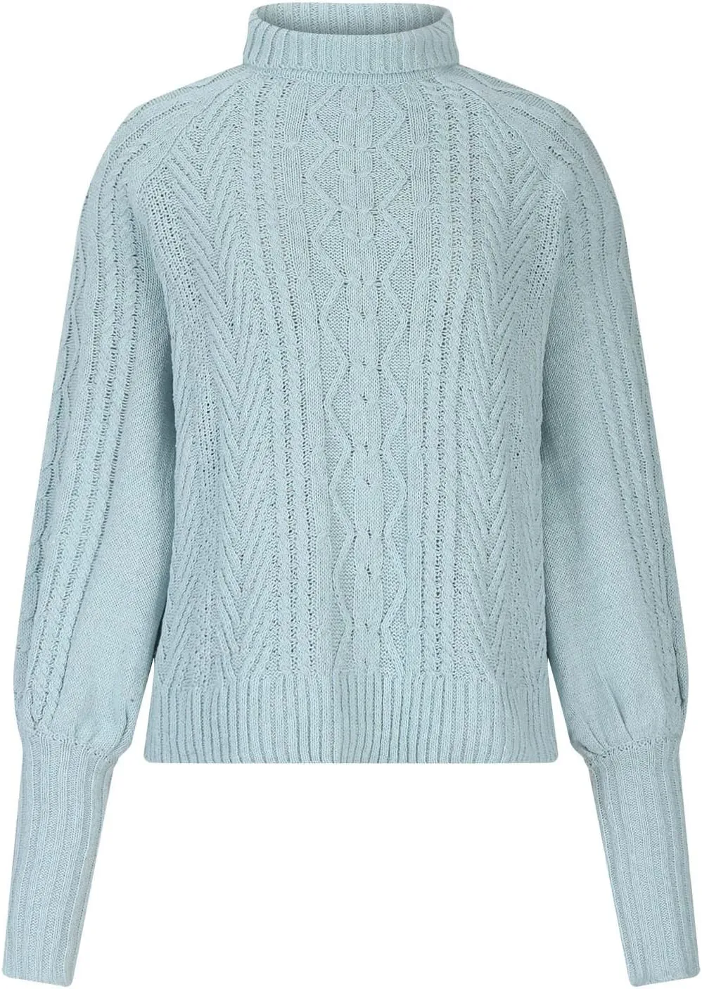 Women's Long Lantern Sleeve Turtleneck Sweater Cable Knit Pullover Casual Chunky Sweaters Fall Loose Jumper Tops