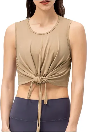 Women's Modal Sports Tank Tops, Lightweight Sleeveless Quick-Dry Athletic Yoga Shirts Fashion Front Tie Knot Top
