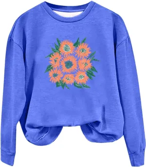 Womens Oversized Sweatshirts Crew Neck Long Sleeve Floral Print Top Casual Loose Fleece Soft Fashion Clothes 2024